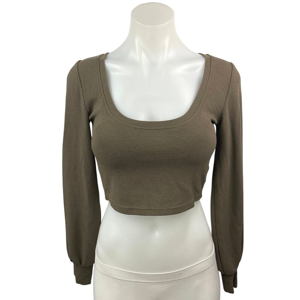 Aritzia Babaton Gray Square Neck Long Sleeve Cropped Sweatshirt Top Size S